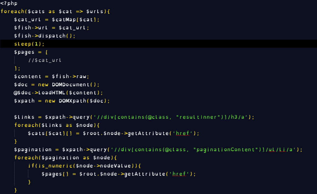 PHP code snippet from script that crawled the online business database